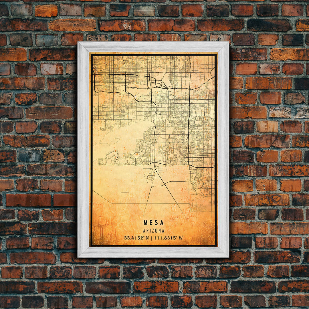 Mesa Arizona United States map print poster or Framed canvas | Arizona United States road map print poster canvas, distressed map art