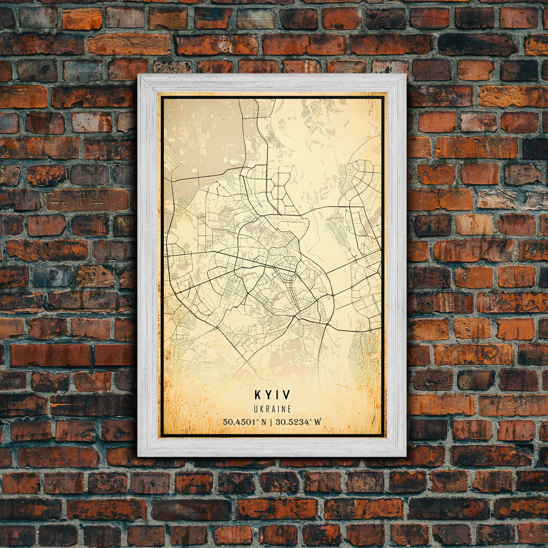 Old Kyiv Ukraine City Map Wall Art Canvas Print, Vintage Style Kyiv Map, Framed Wall Art, Cool Kyiv Ukraine Wall Art, Office Art