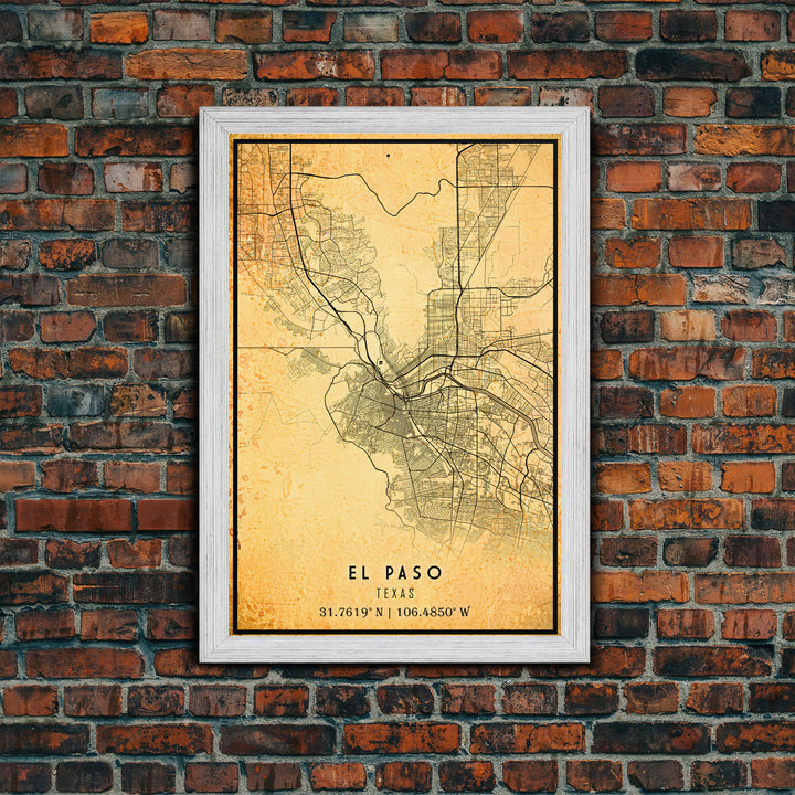 El Paso Texas Vintage Map Print, El Paso Map, Texas Map Art, El Paso City Road Map Poste, Vintage Gift Map, Travel Vacation Art, Rustic Map