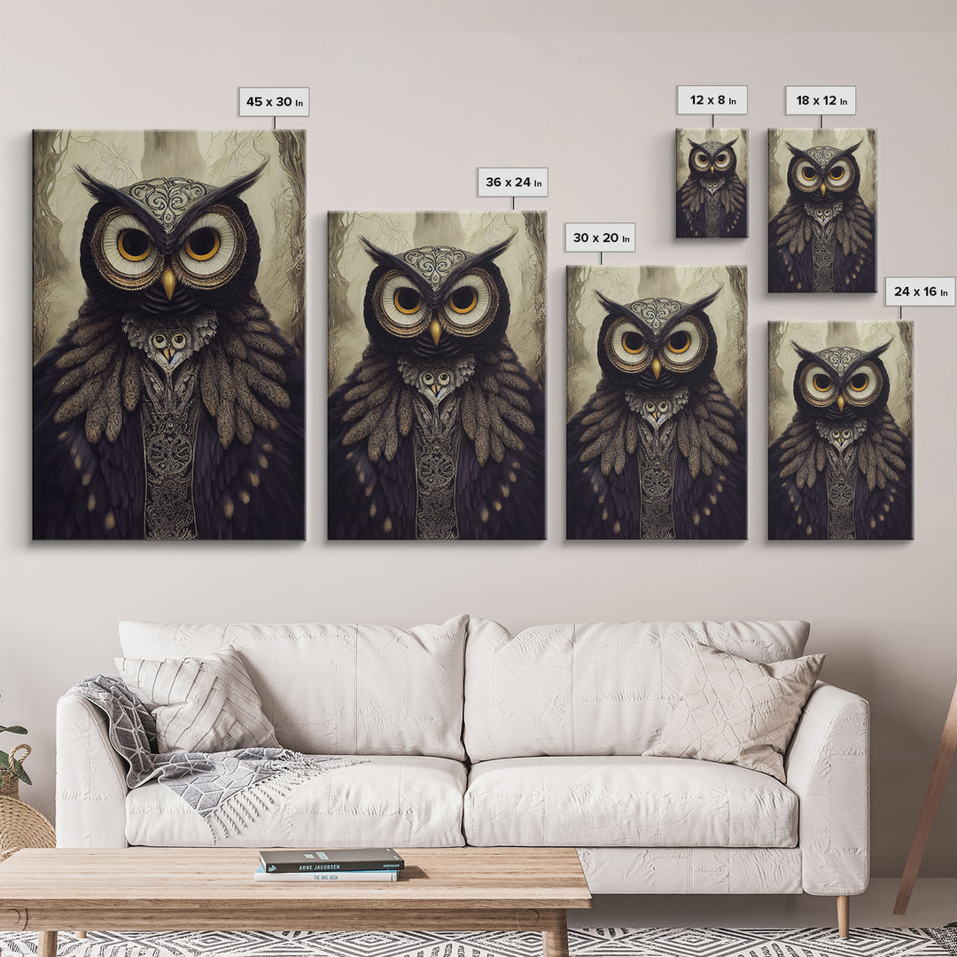 Portrait of an owl, Cool Owl art, Framed Canvas Print, Ready To Hang Framed Wall Art, Living Room Wall Hanging