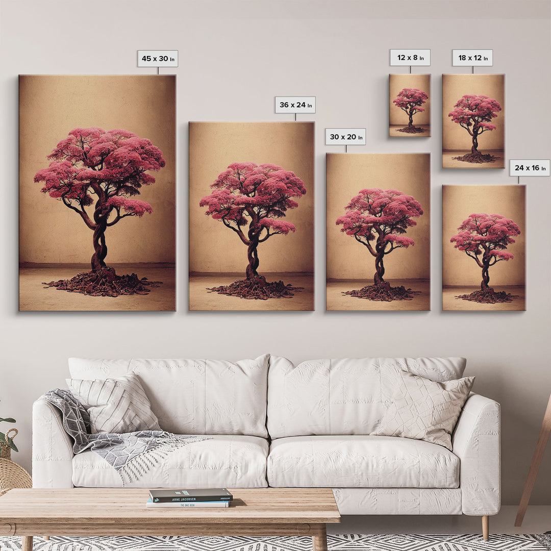 Japanese Maple Tree, Framed Canvas Print, Ready To Hang Framed Wall Art, Living Room Wall Hanging, Cherry Blossom Tree