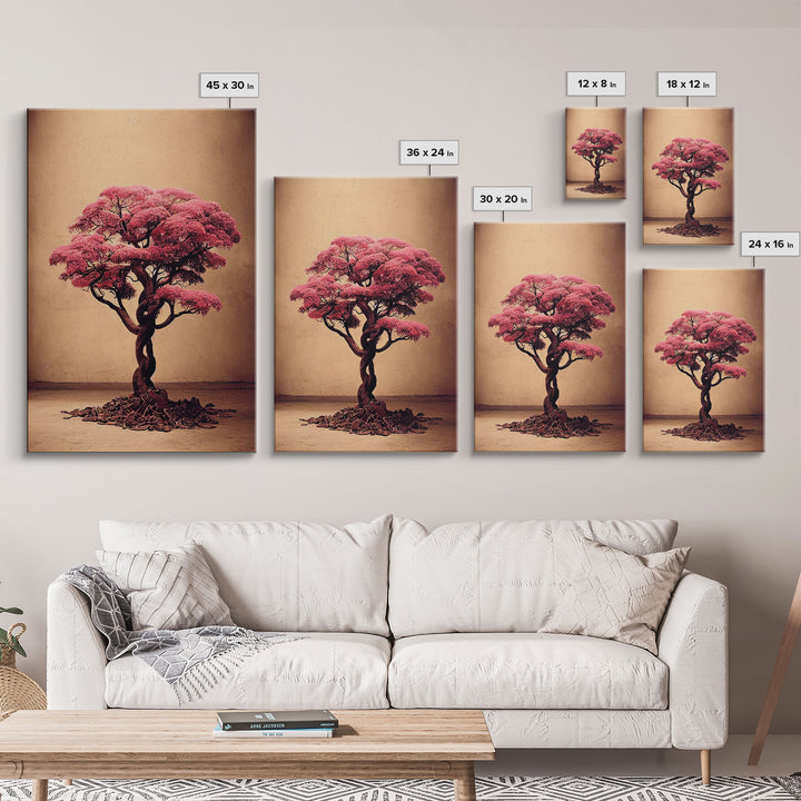 Japanese Maple Tree, Framed Canvas Print, Ready To Hang Framed Wall Art, Living Room Wall Hanging, Cherry Blossom Tree