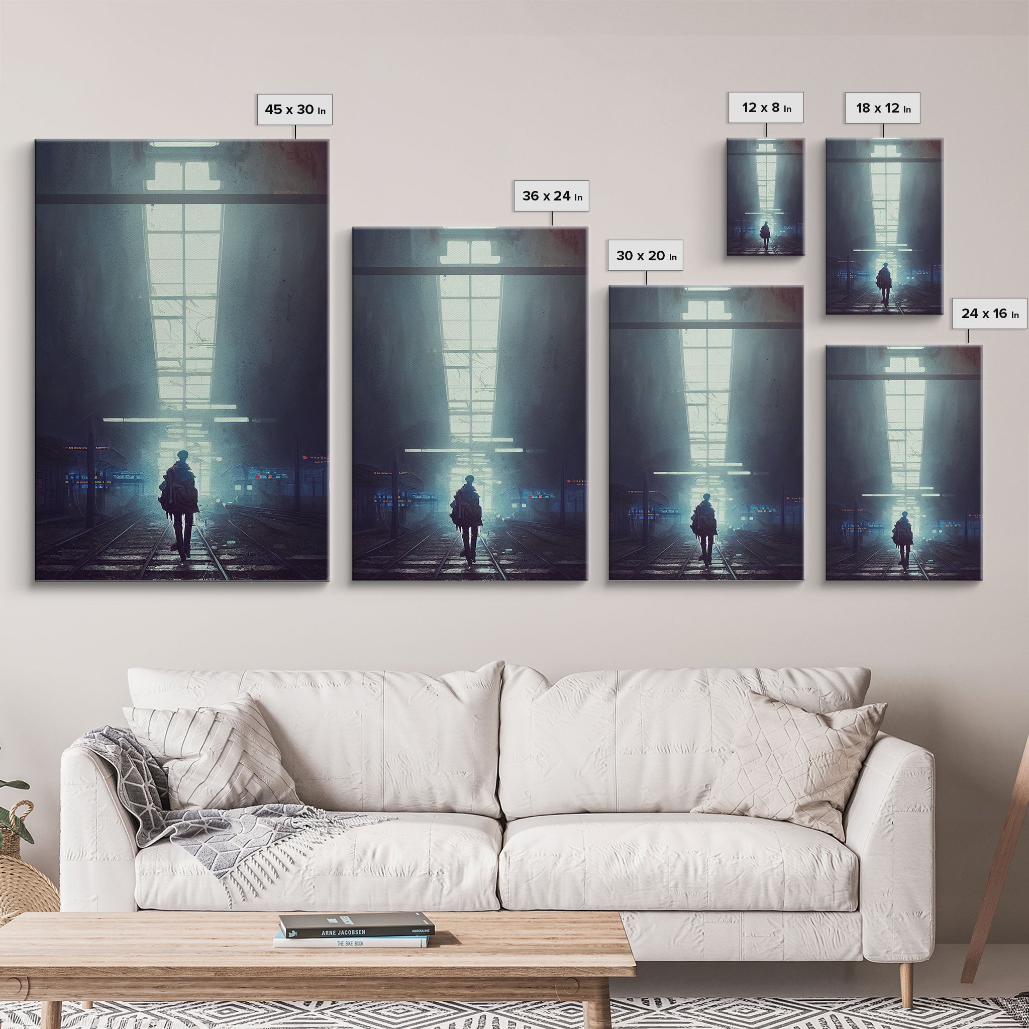 Cyberpunk Android In An Abandoned City, Dystopian Post Apocalyptic Art, Framed Canvas Print, Ready To Hang Framed Wall Art, Living Room