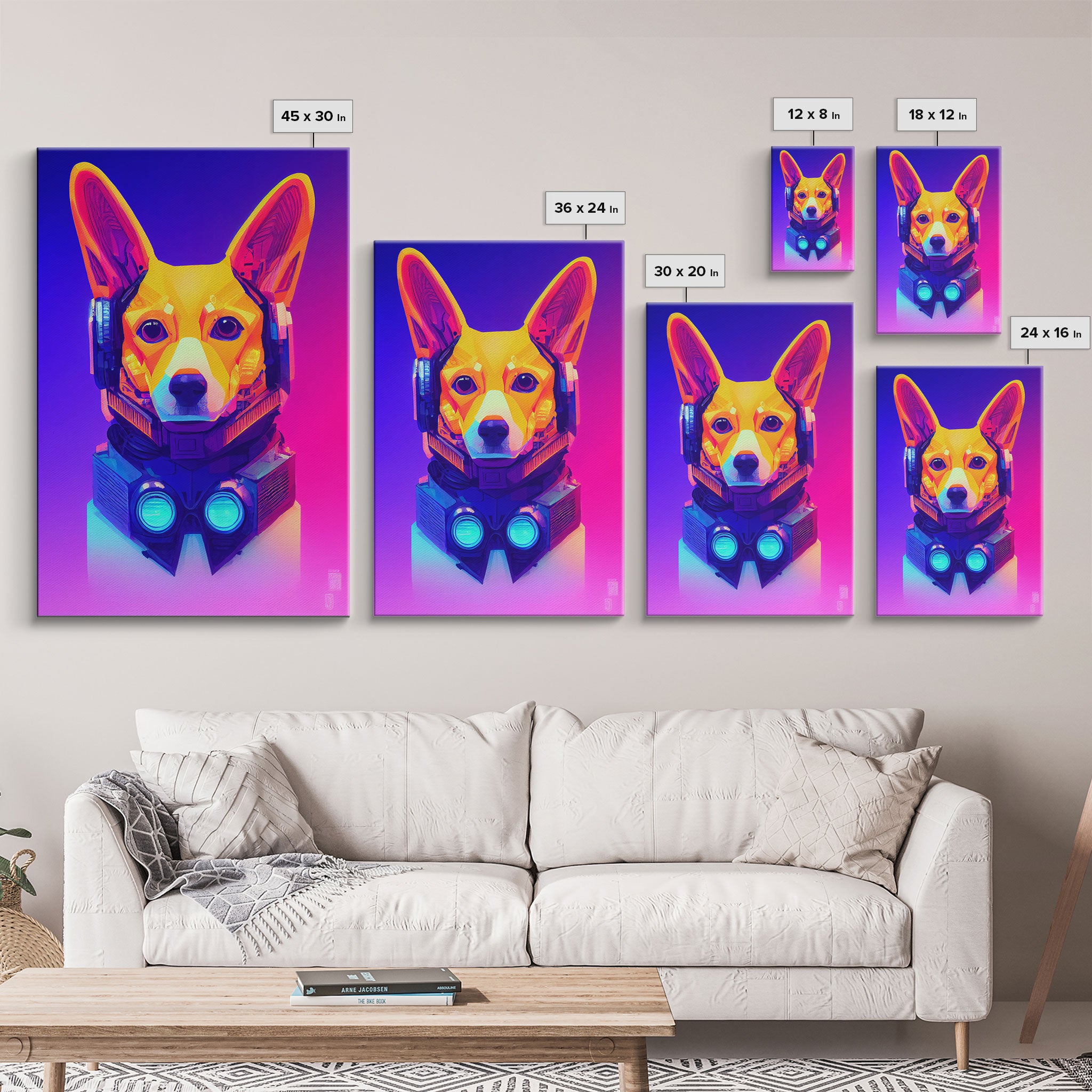 Cyberpunk Corgi Portrait, Futuristic Corgi, Framed Canvas Print, Ready To Hang Framed Wall Art, Living Room Wall Hanging