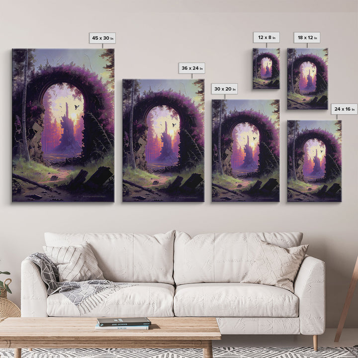 Portal to another world, purple fantasy art, watercolor, RPG concept art, framed canvas print