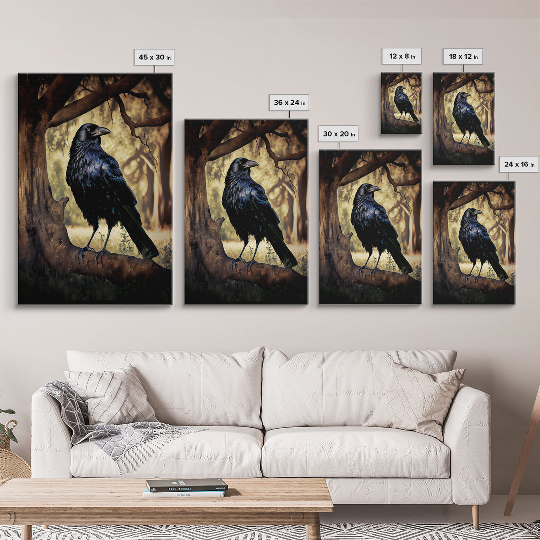 The raven, cool crow art, raven in a forest portrait, fine art poster print