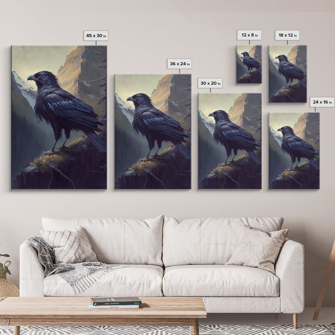 The raven, cool mountain crow art, raven in a forest portrait, fine art poster print