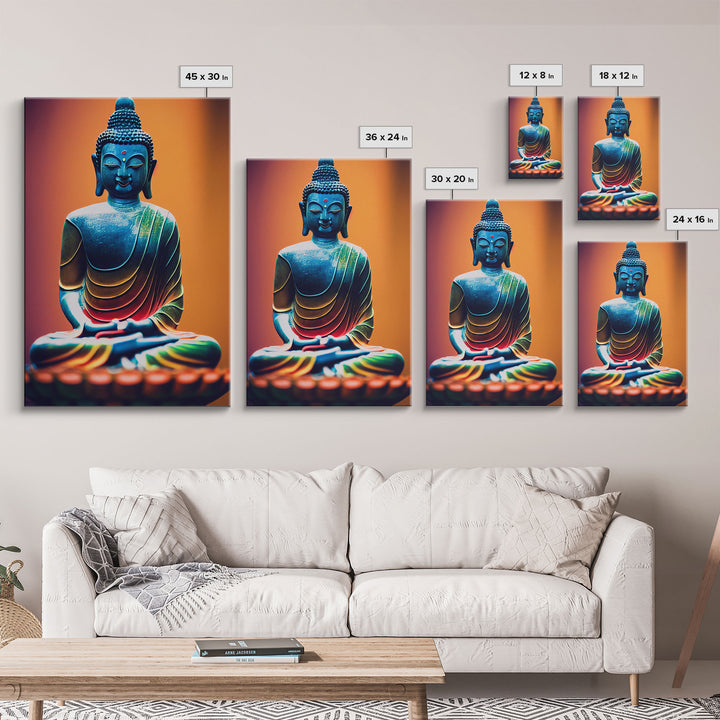 Colorful Buddha, Orange, Yoga center wall decor, fine art poster print