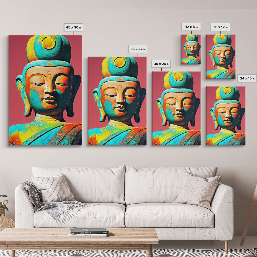 Colorful rainbow Buddha, framed canvas print zen wall art