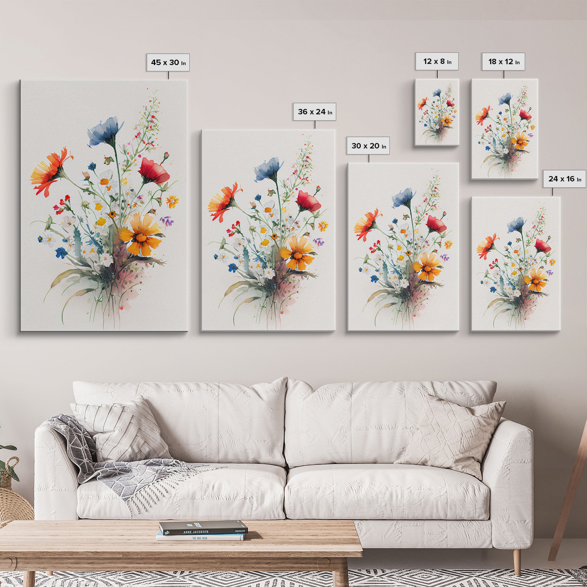 Colorful wildflowers, beautiful floral art, framed canvas print