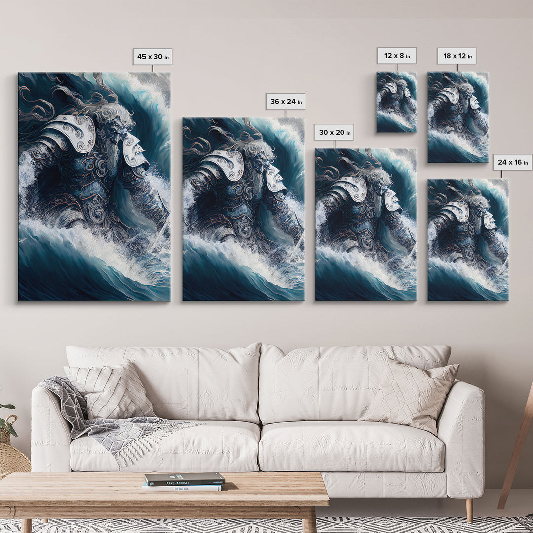 Poseidon, god of the sea, Greek mythology art, framed canvas print