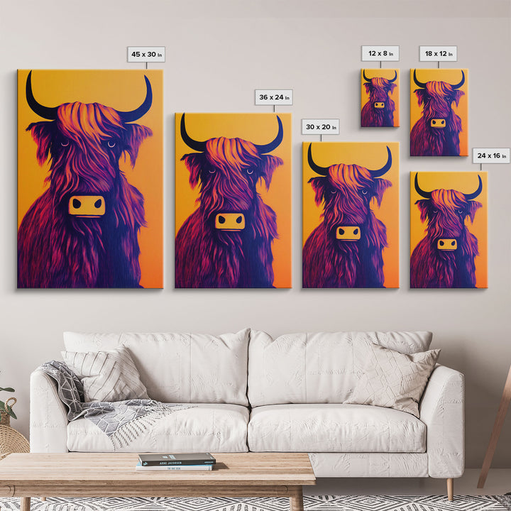 Highland Cow Portrait Wall Art Canvas Print - Majestic Animal in Nature Vibrant Artwork