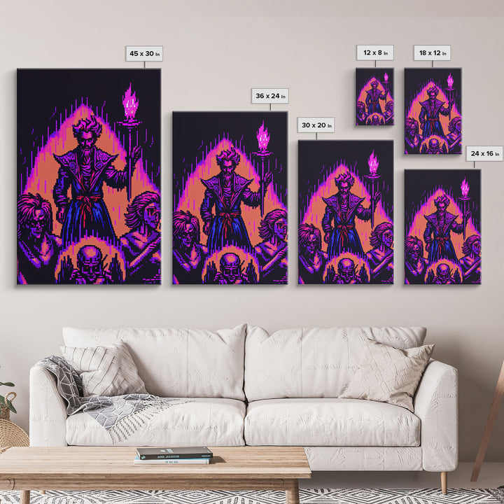 Tabletop RPG pixel art, Human Warlock Art, framed canvas print, framed game room decor