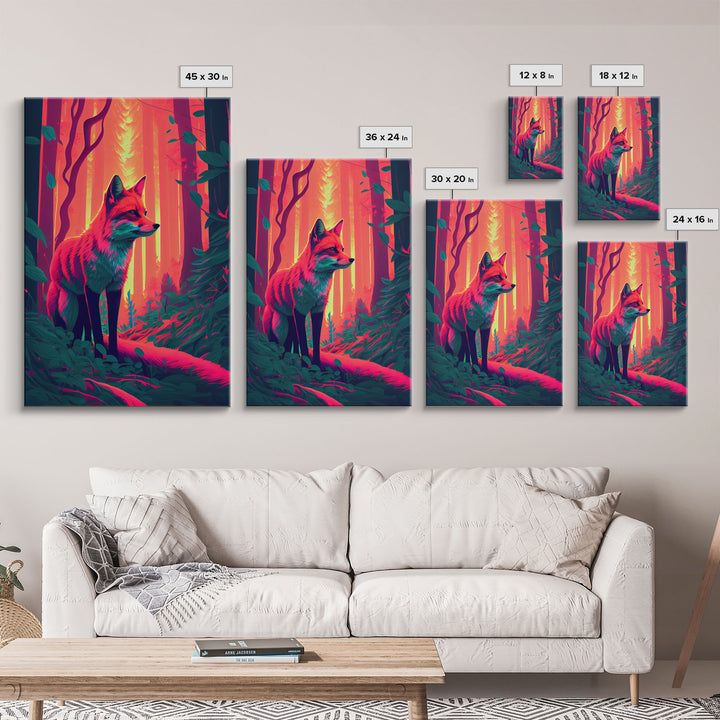 Fuchsia Fox In Woods Forest Twilight Sunset Fine Art Print, Wall Decor, Wall Poster, Wall Art Print