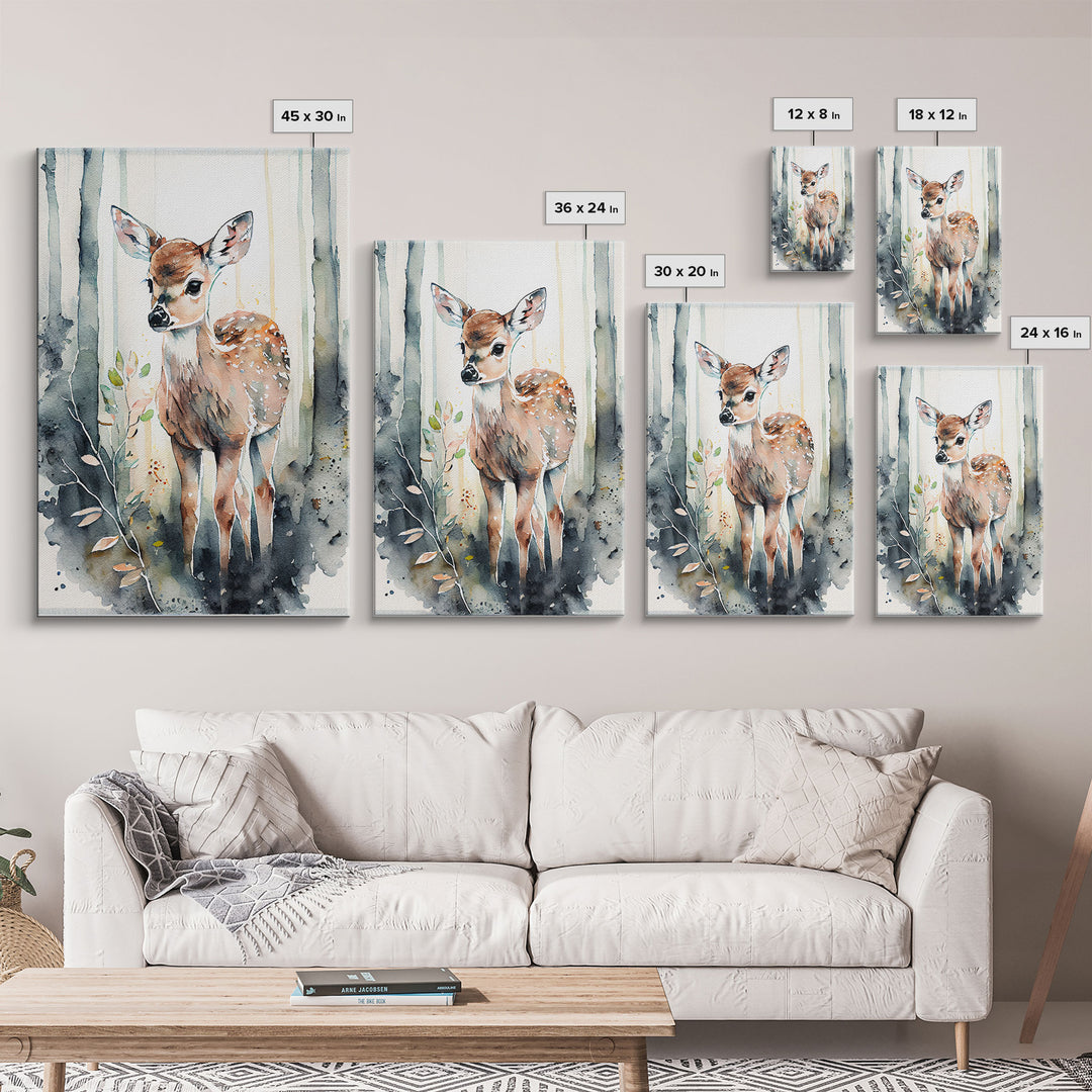 Watercolor Fawn Baby Deer Woods Forest Fine Art Print, Wall Decor, Wall Poster, Wall Art Print