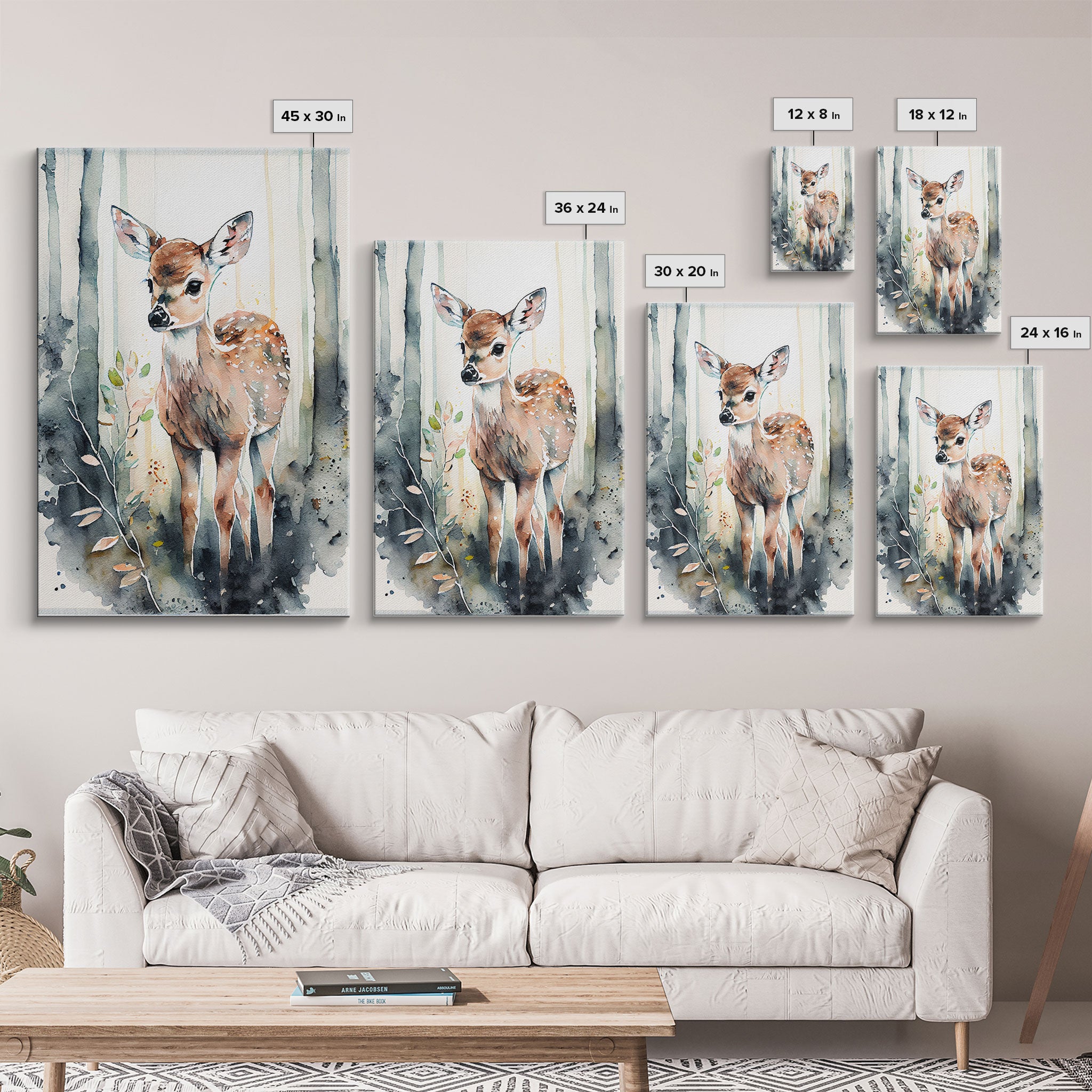 Watercolor Fawn Baby Deer Woods Forest Fine Art Print, Wall Decor, Wall Poster, Wall Art Print