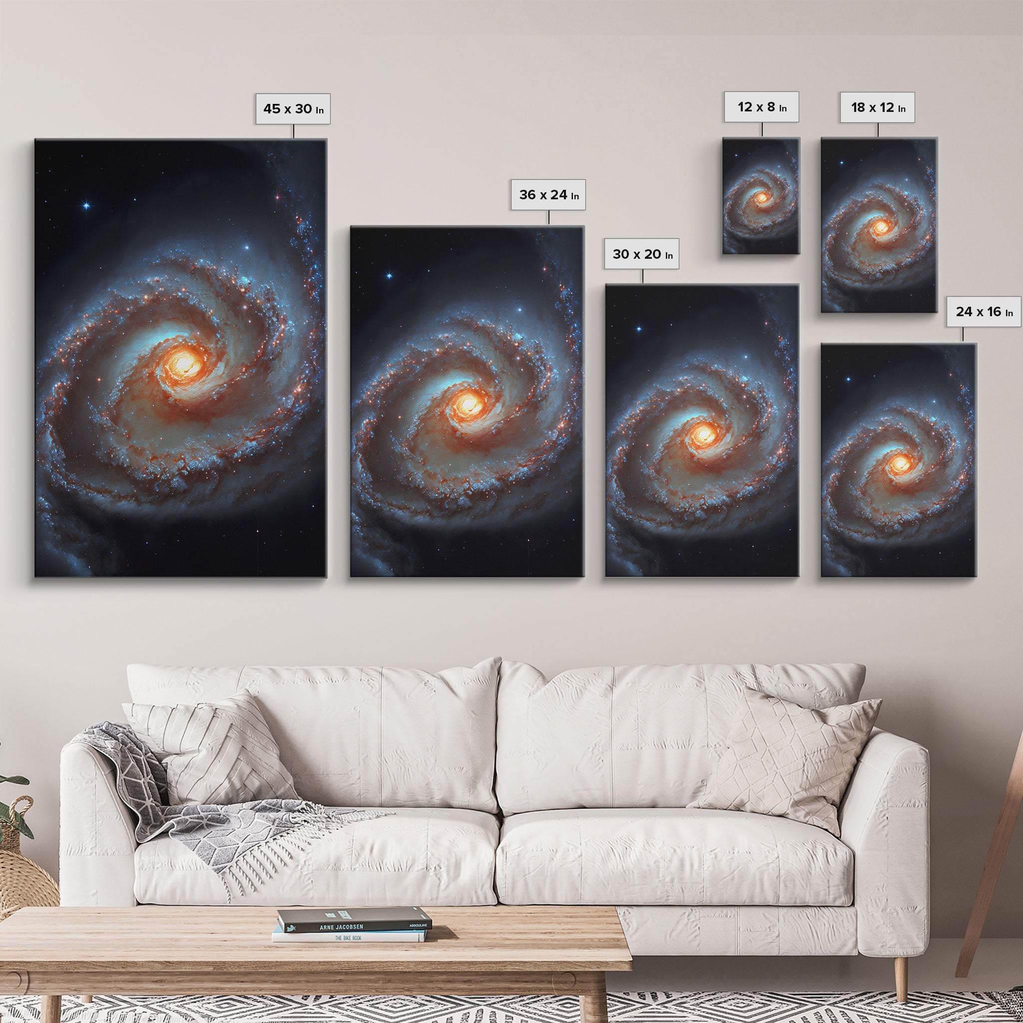 Close up view of a spiral galaxy, space art, framed canvas print, astronomy art