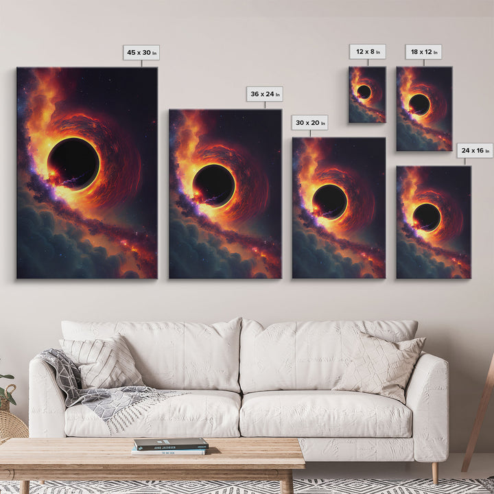 View of a black hole, space scifi art, framed canvas print