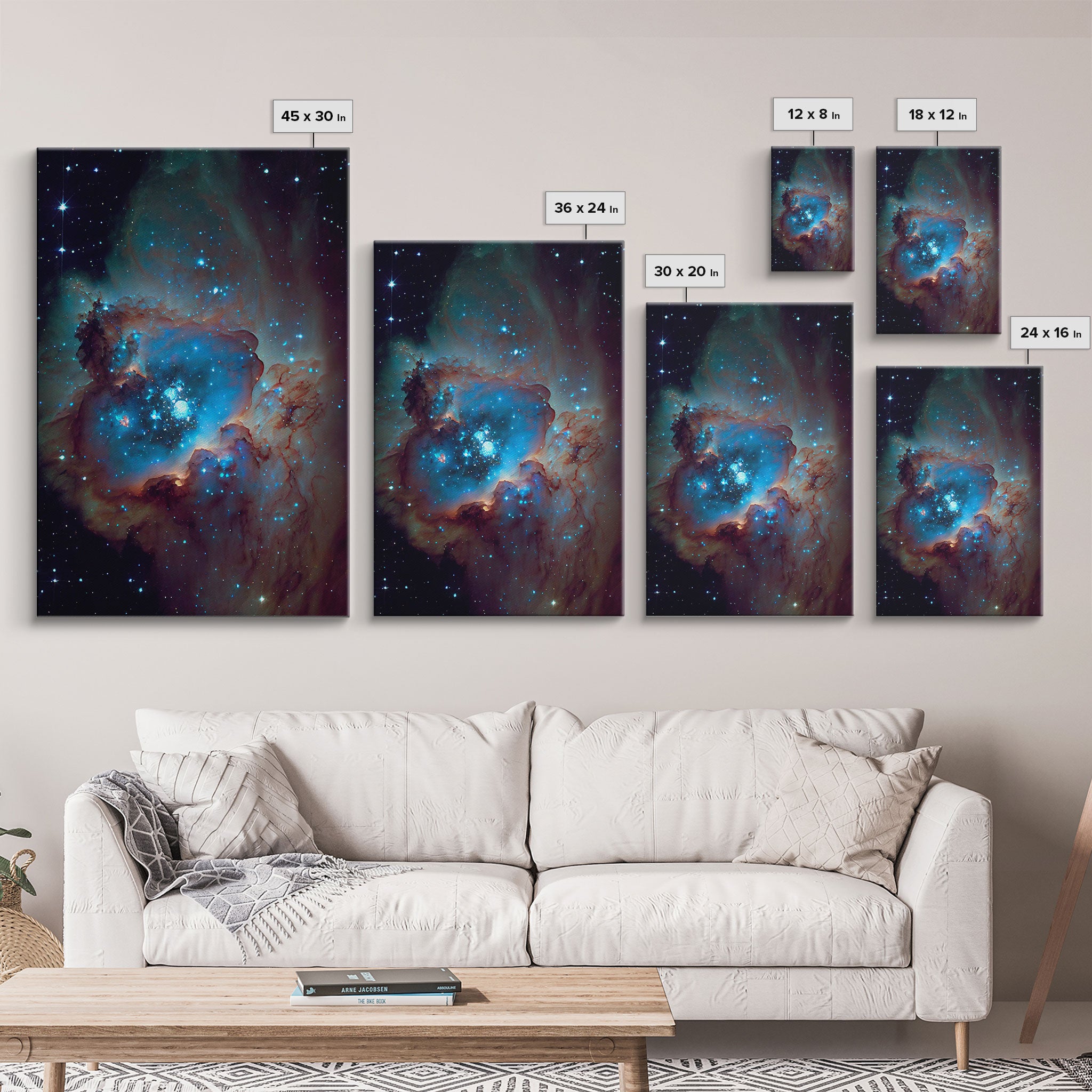 The Stars Glow At Night, framed canvas print, watercolor space painting