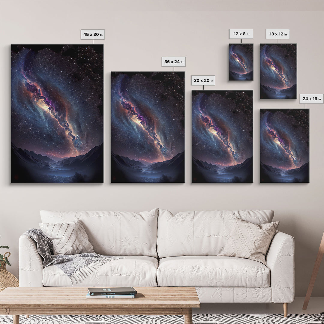 View of the milky way galaxy over a desert night sky, framed canvas print