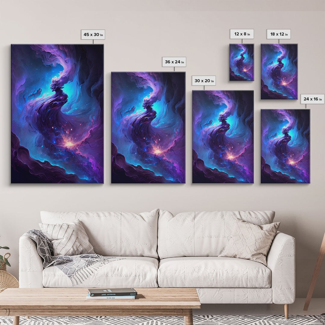 Oil paint print of outer space, framed canvas print, pastel space art