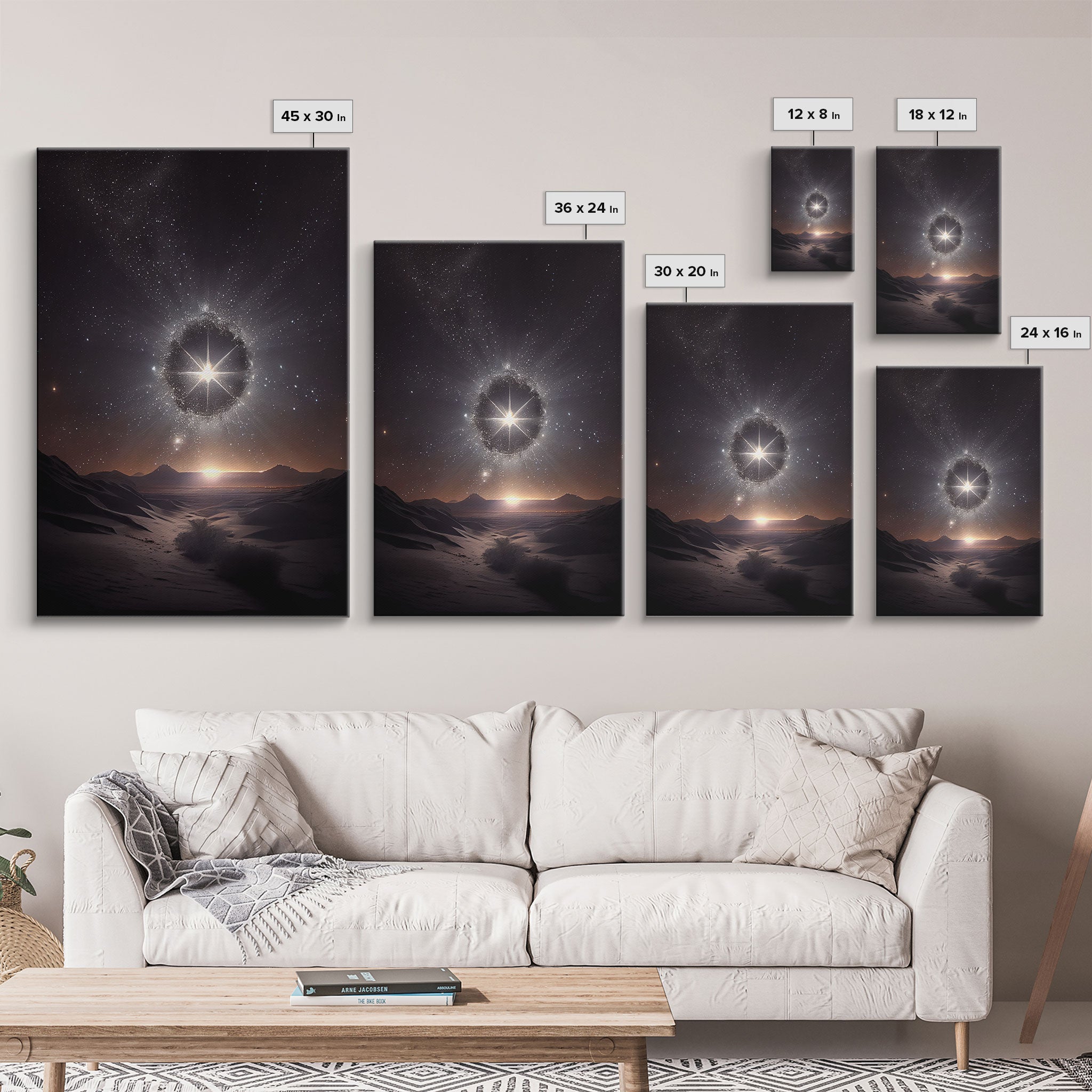 The North star over the Sahara, starry night sky art, framed canvas print