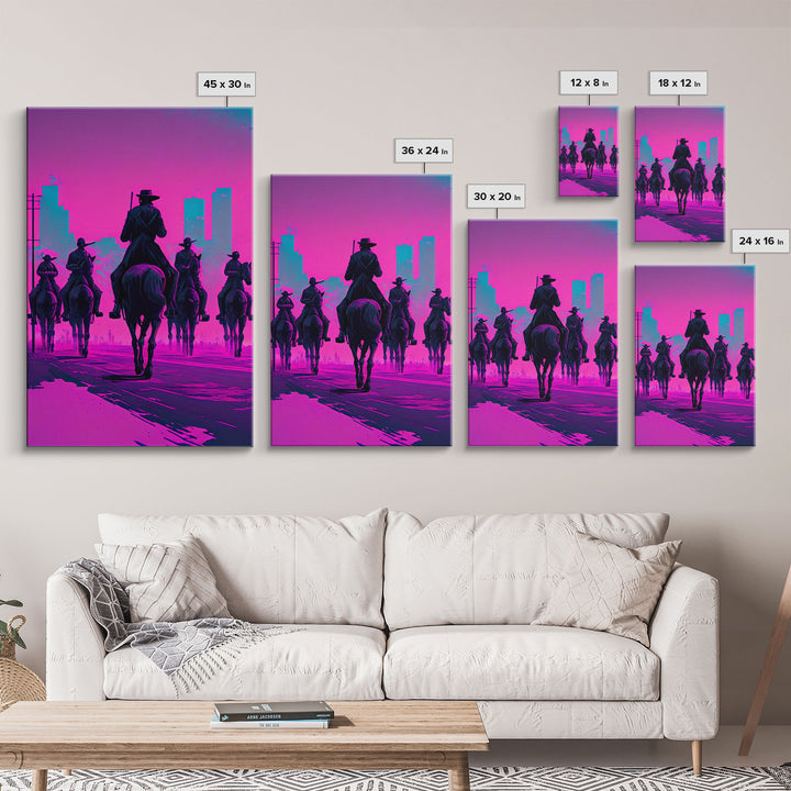 Post-Apocalyptic Cowboys, Vaporwave Aesthetic fantasy art, framed canvas print