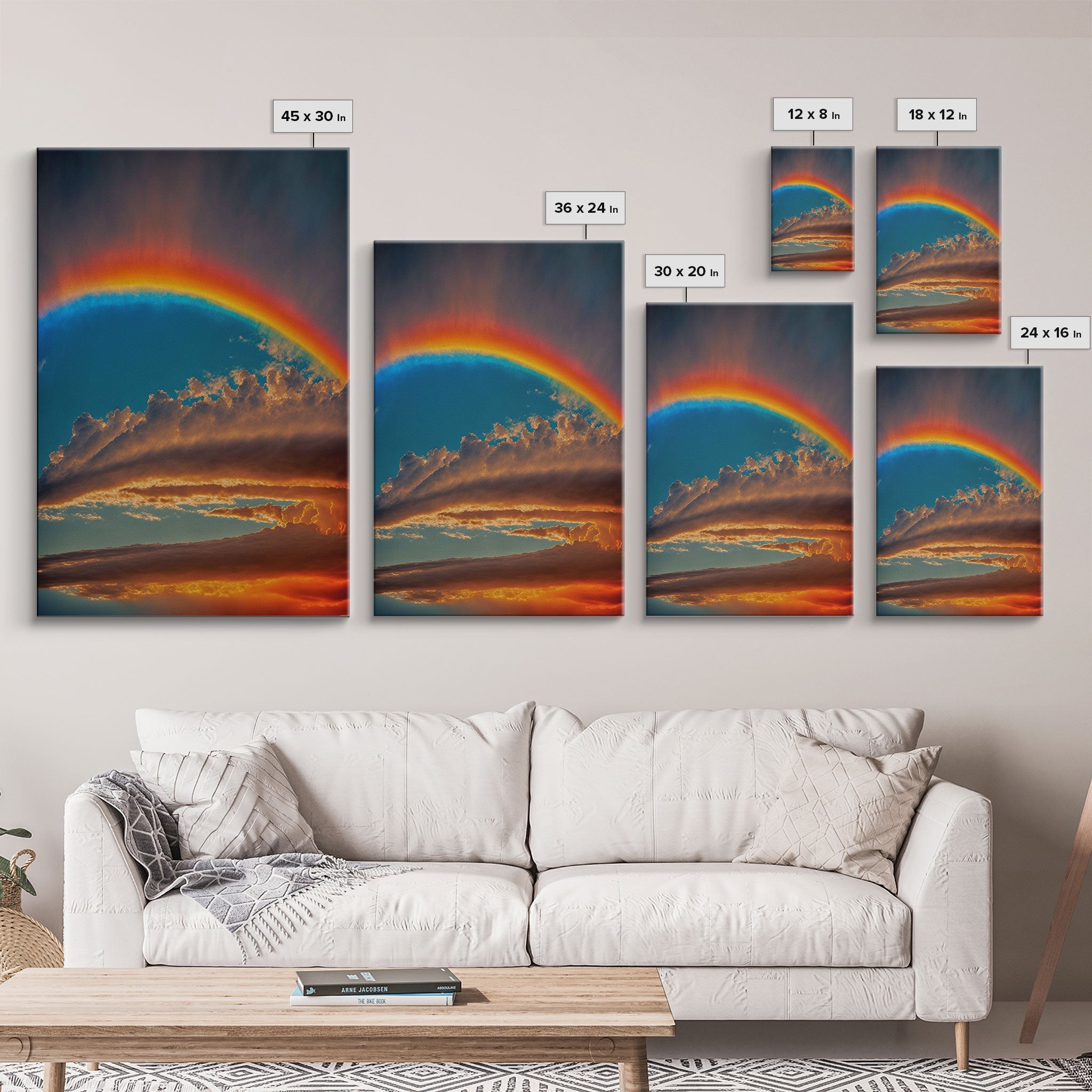 Rainbow Art, Framed Canvas Print, Rainbow Painting, Colorful Cloudy Sky wall decor