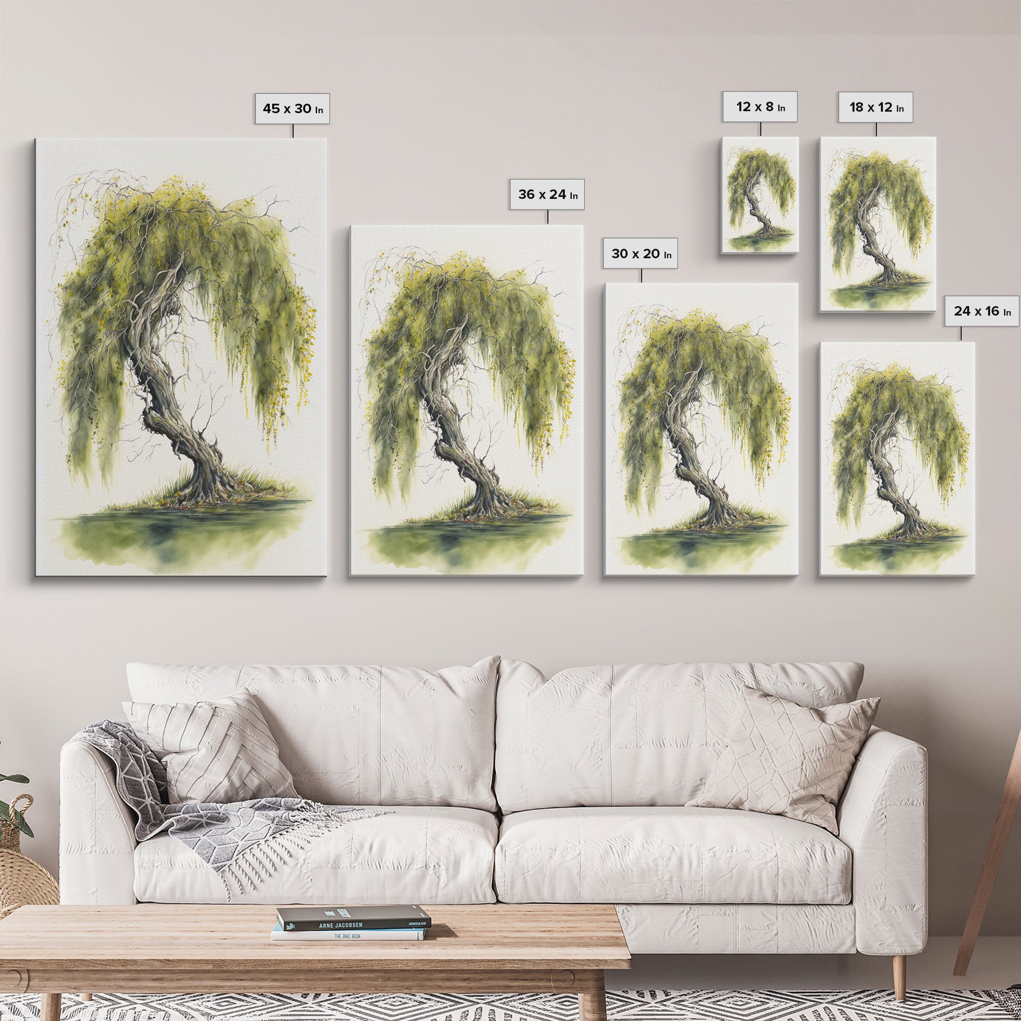 Weeping Willow Tree Art, Framed Canvas Print, Framed Canvas Art, Watercolor Painting