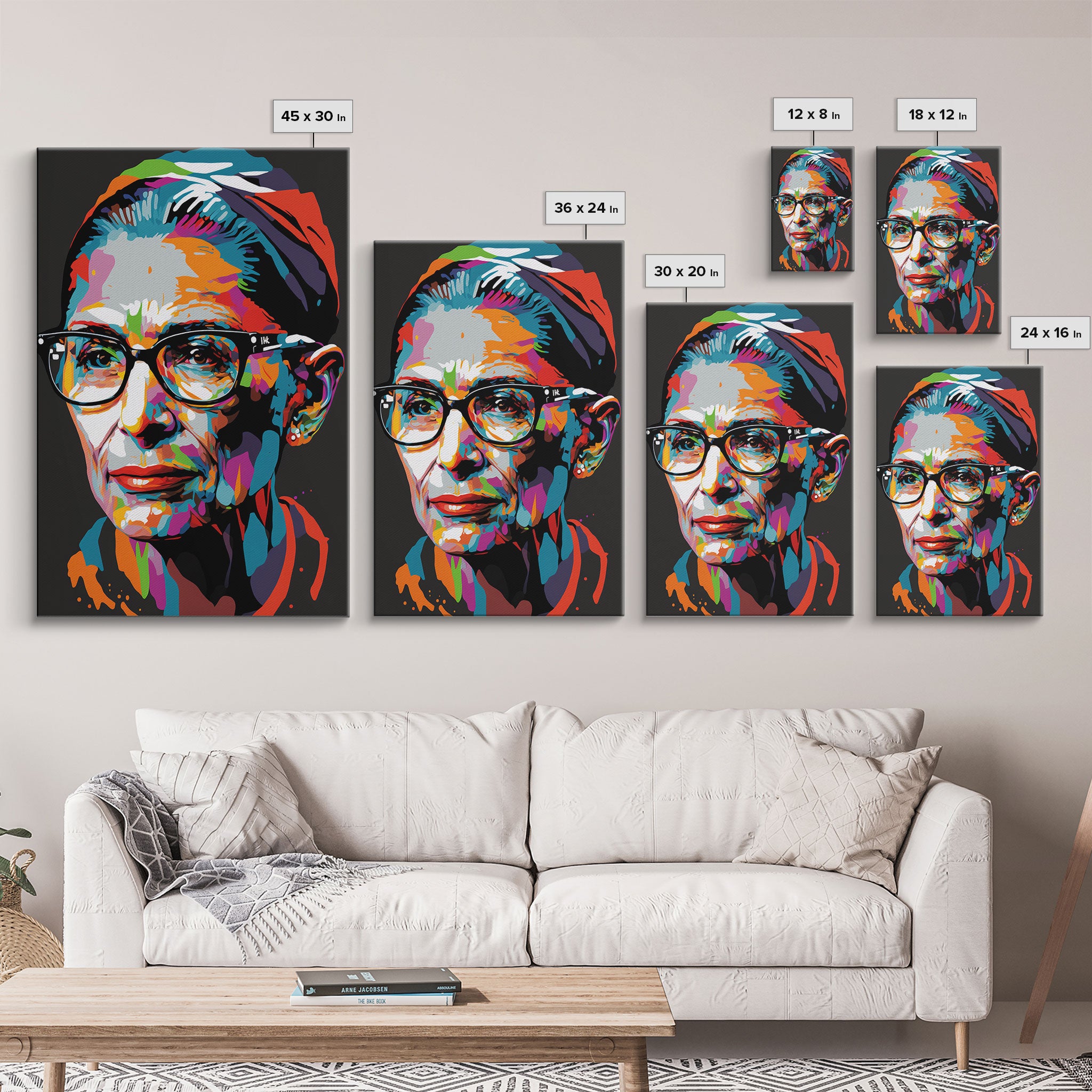 Notorious RBG, Ruth Bader Ginsburg Pop Art Portrait, Framed Canvas Print, Colorful Historic Figure Art