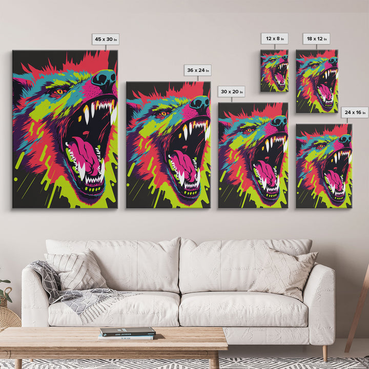 CHOMP! Wolf Bite! Framed Canvas Print, Unique Pop Art Style Animal Print