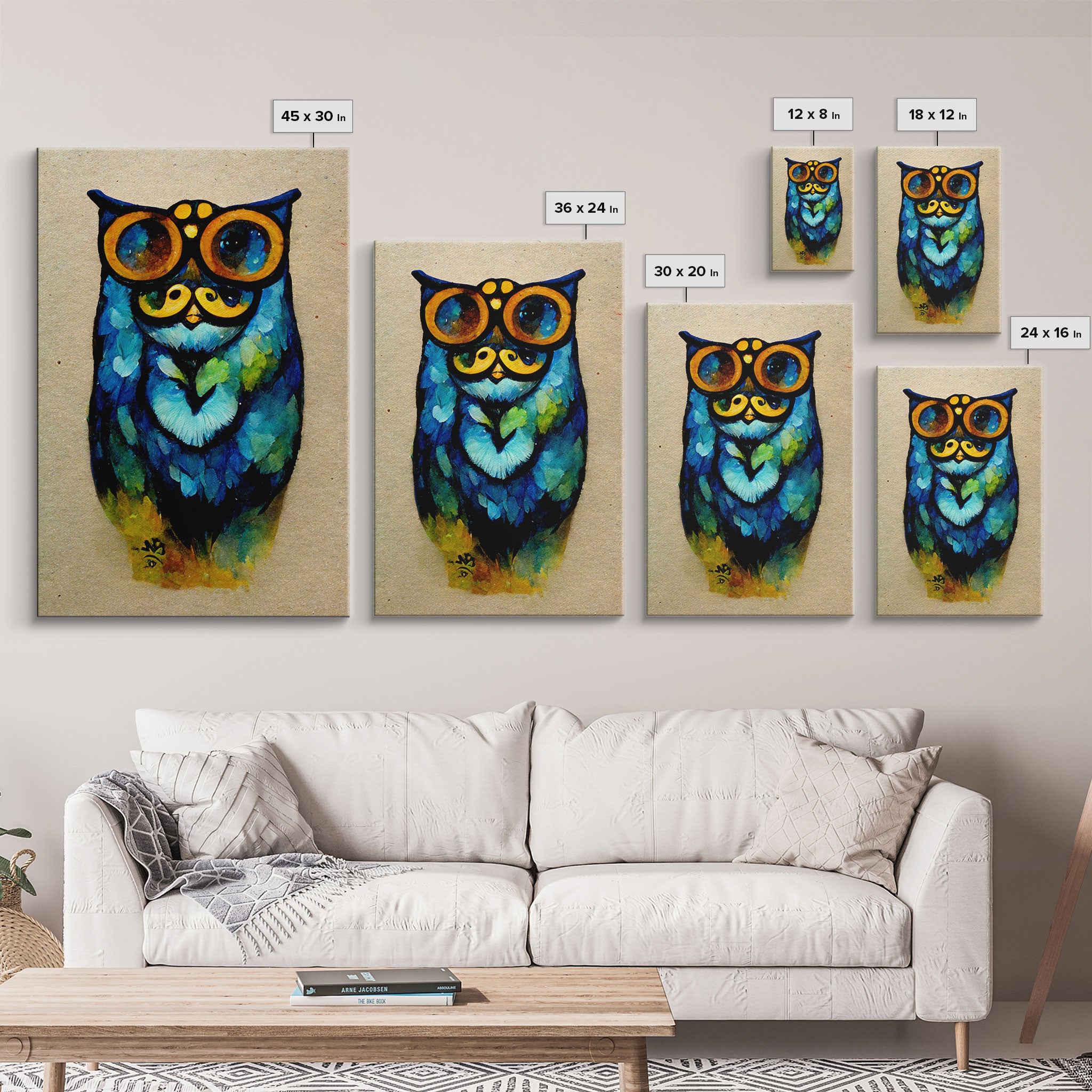 Wise Owl With Glasses Canvas Art - Owl Painting - Owl Wall Decor