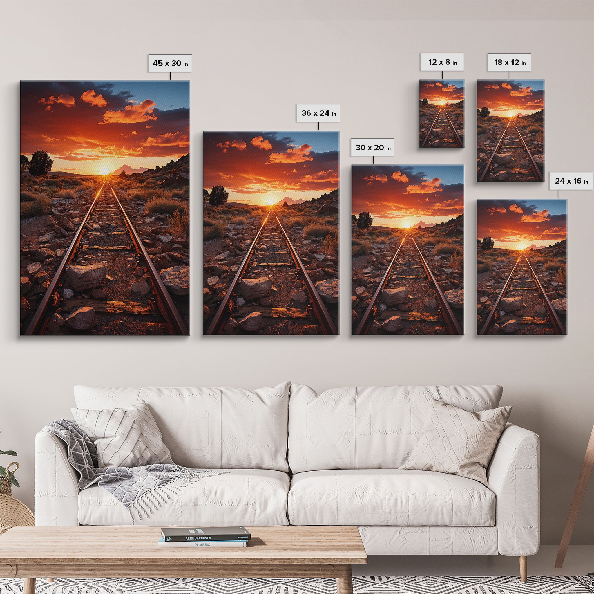 Abandoned Train Tracks Somewhere In The Arizona Desert, Framed Canvas Print, Western Decor