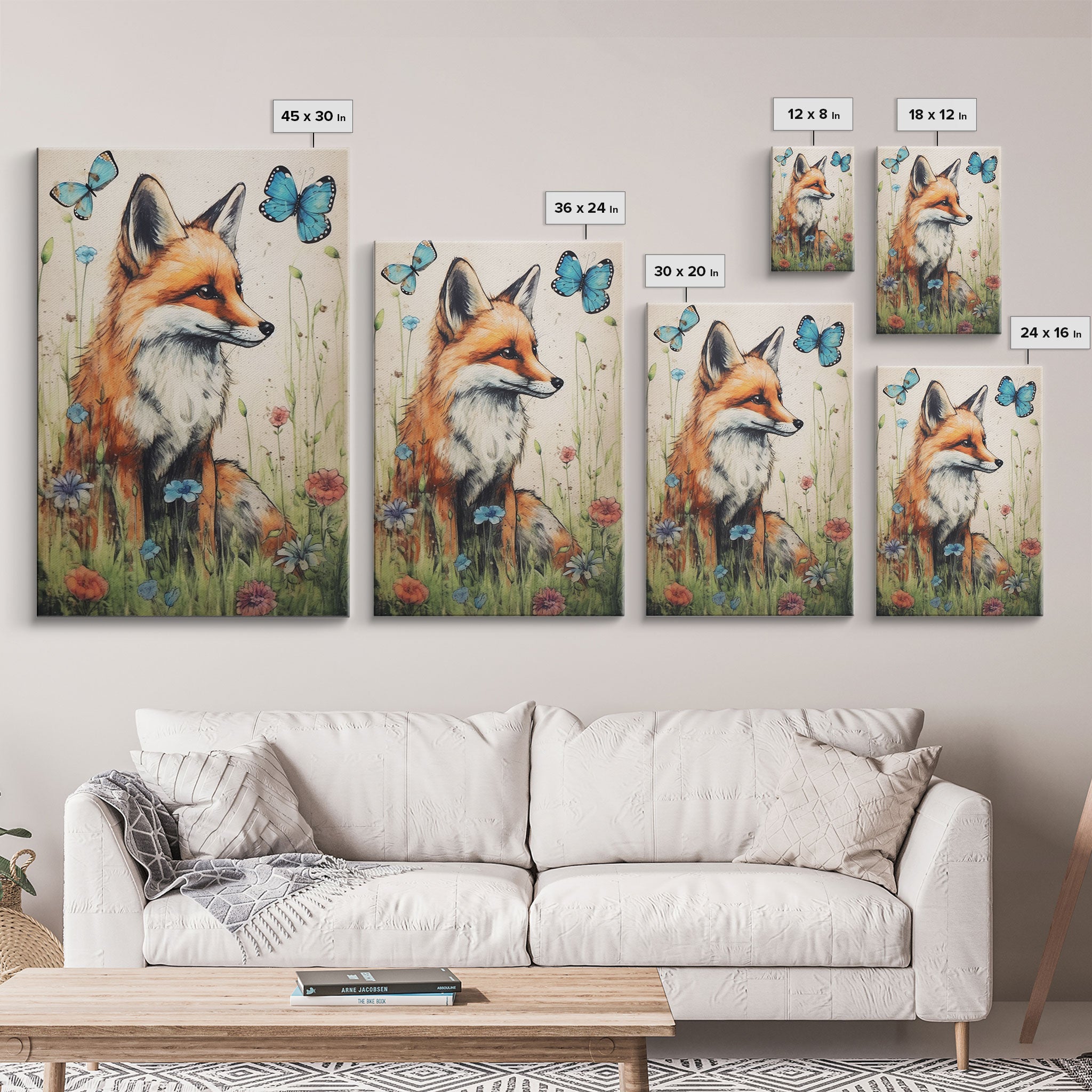 Red Fox Wall Art, 24" x 36" Wall Art, Woodland Spring Decor, Canvas Wall Hanging, Rustic Farmhouse Decor, Modern Farmhouse Art