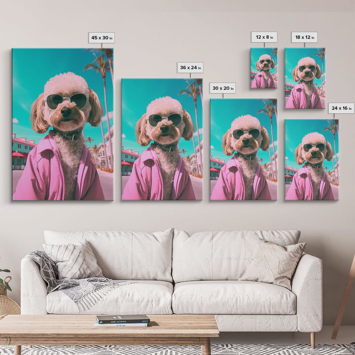 Poodle Dog Wall Print, Dog Wall Art, Dog With Shades, Pink Shirt, Funny Wall Art, Framed Wall Art, Framed Canvas, Wall Print, Wall Canvas