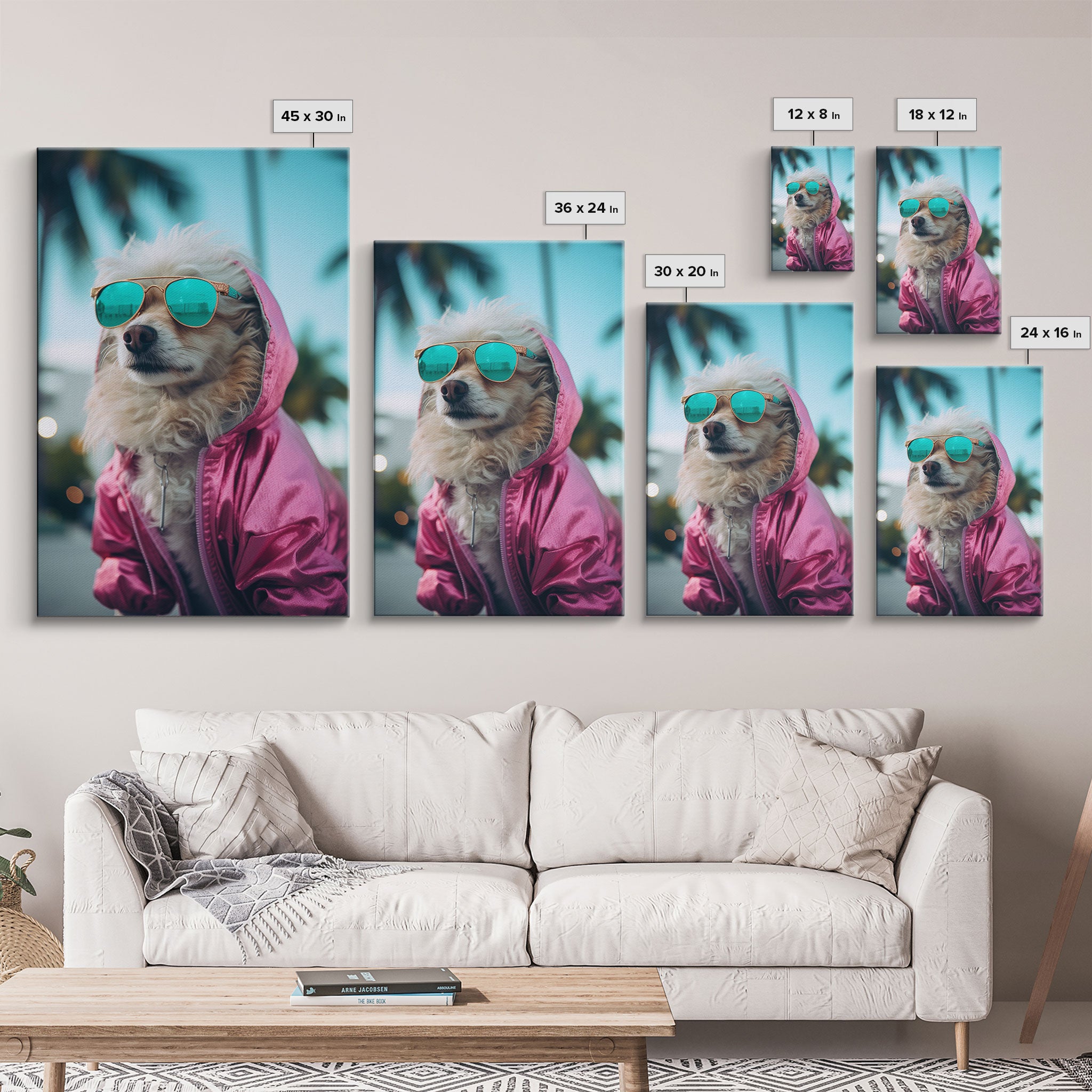 Pomeranian Wall Print, Dog Wall Art, Dog With Shades, Pink Shirt, Funny Wall Art, Framed Wall Art, Framed Canvas, Wall Print, Wall Canvas