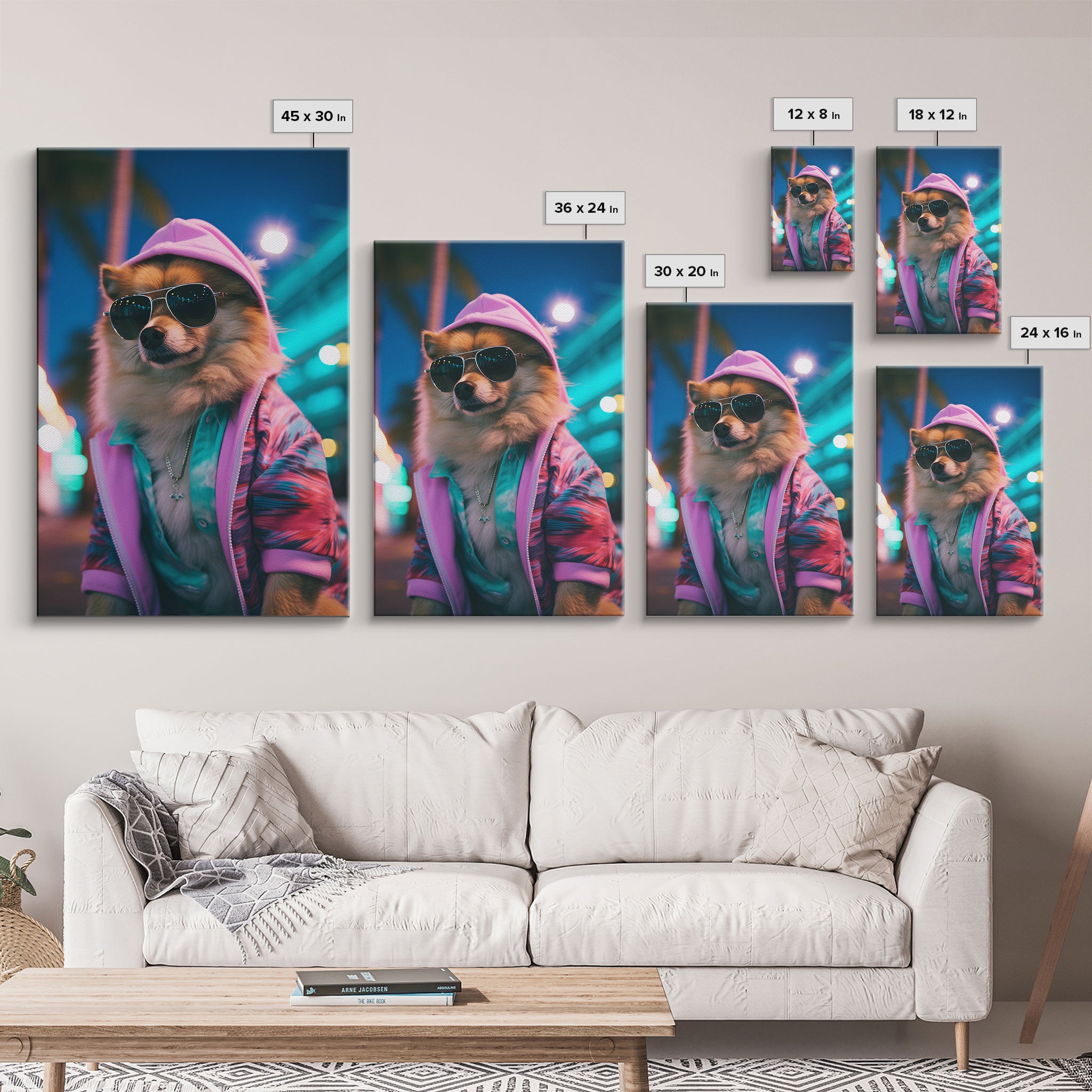 Pomeranian Wall Print, Dog Wall Art, Dog With Shades, Pink Hoodie, Funny Wall Art, Framed Wall Art, Framed Canvas, Wall Print, Wall Canvas