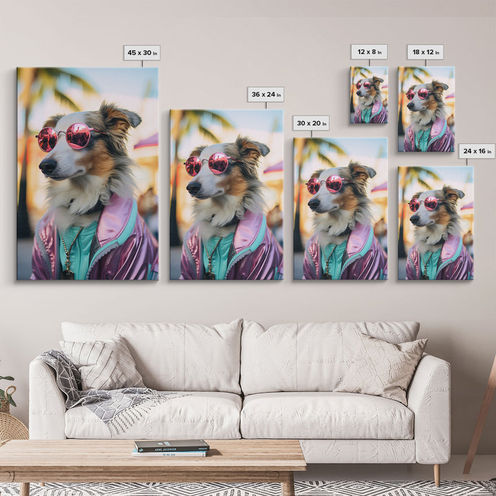 Border Collie Wall Print, Dog Wall Art, Dog With Shades, Pink Hoodie, Funny Art, Framed Wall Art, Framed Canvas, Wall Print, Wall Canvas