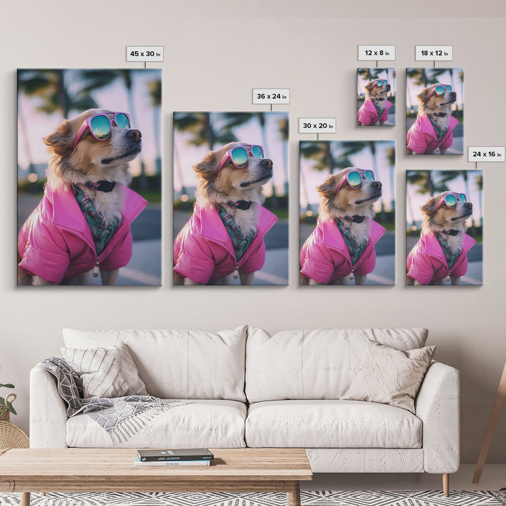 Pomeranian Wall Print, Dog Wall Art, Dog With Shades, Pink Jacket, Funny Wall Art, Framed Wall Art, Framed Canvas, Wall Print, Wall Canvas