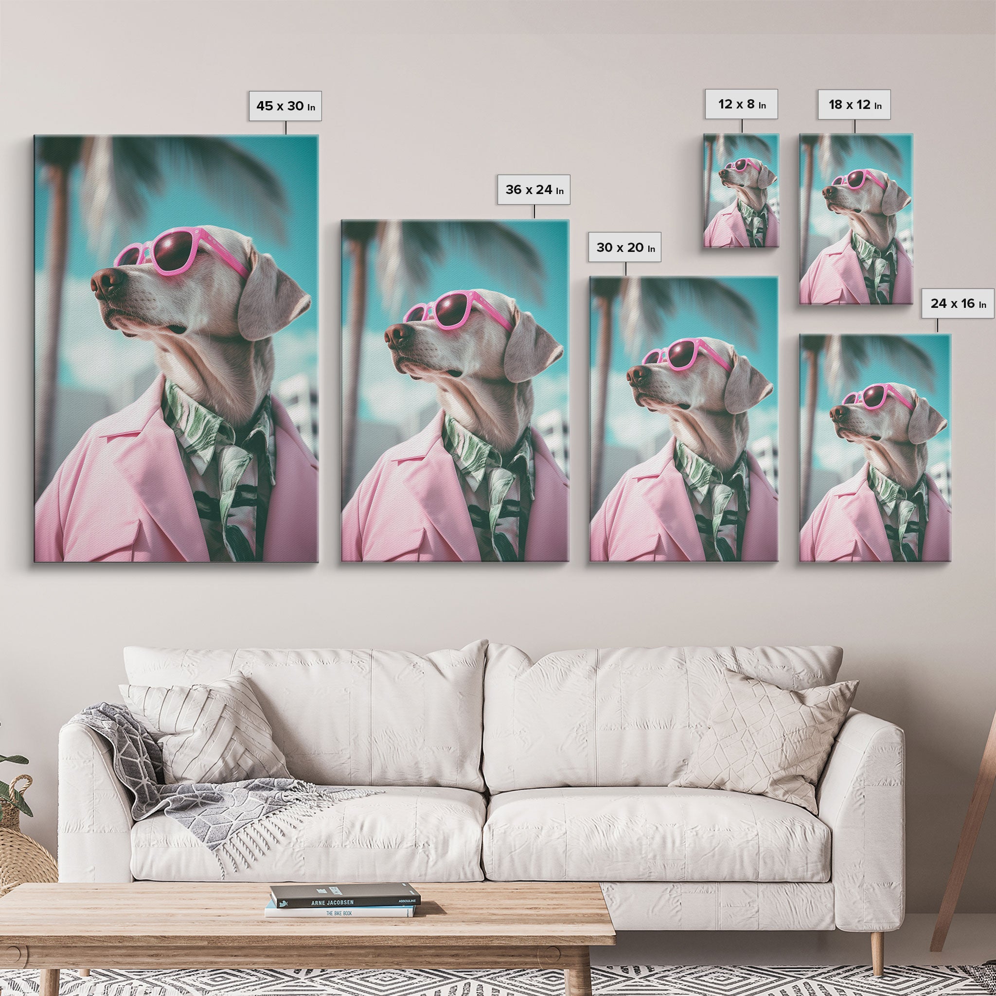 Weimaraner Wall Print, Dog Wall Art, Dog Sunglasses, Pink Suit, Funny Wall Art, Framed Wall Art, Framed Canvas, Wall Print, Wall Canvas