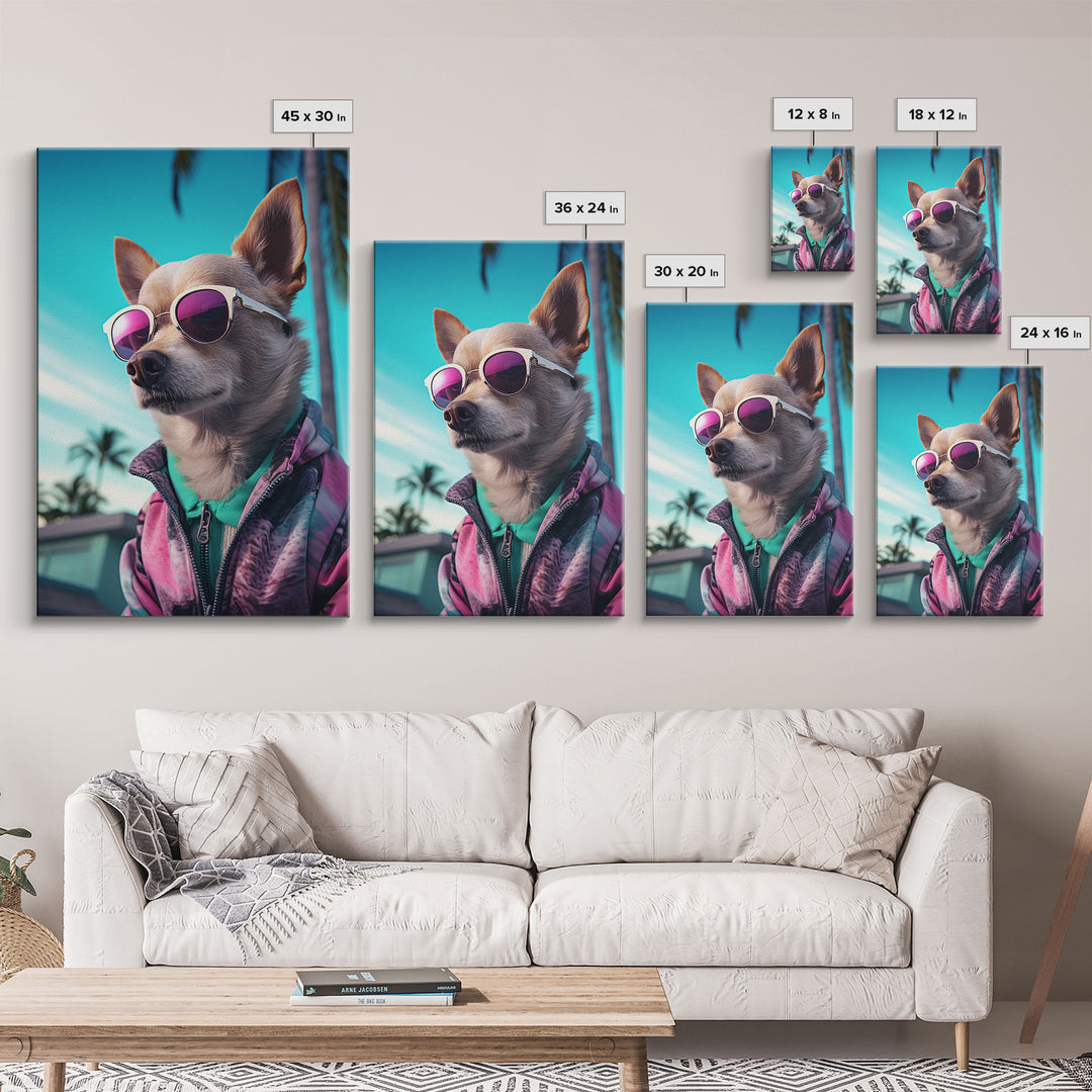 Chihuahua Wall Print, Dog Pink Sunglasses, Dog Wall Art, Animal Art, Funny Wall Art, Framed Wall Art, Framed Canvas, Wall Print, Wall Canvas