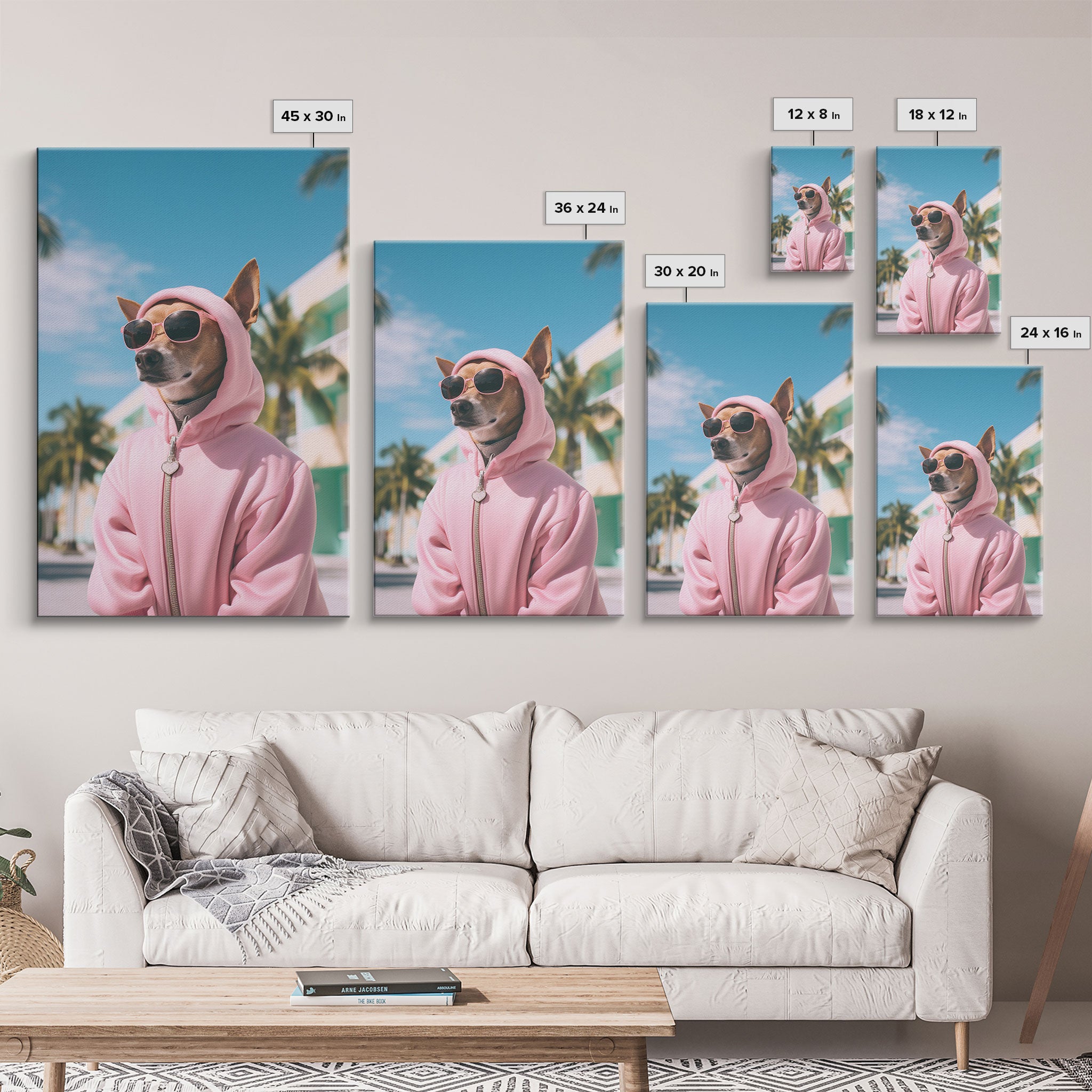 Chihuahua Wall Print, Dog Wall Art, Dog Sunglasses, Pink Hoodie, Funny Wall Art, Framed Wall Art, Framed Canvas, Wall Print, Wall Canvas