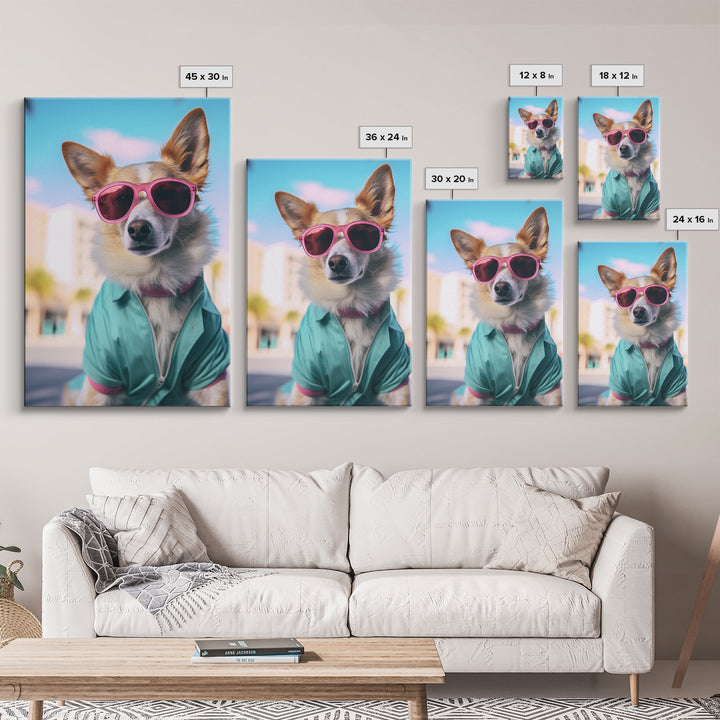 Corgi Wall Print, Dog Wall Art, Dog Sunglasses, Teal Shirt, Funny Wall Art, Framed Wall Art, Framed Canvas, Wall Print, Wall Canvas