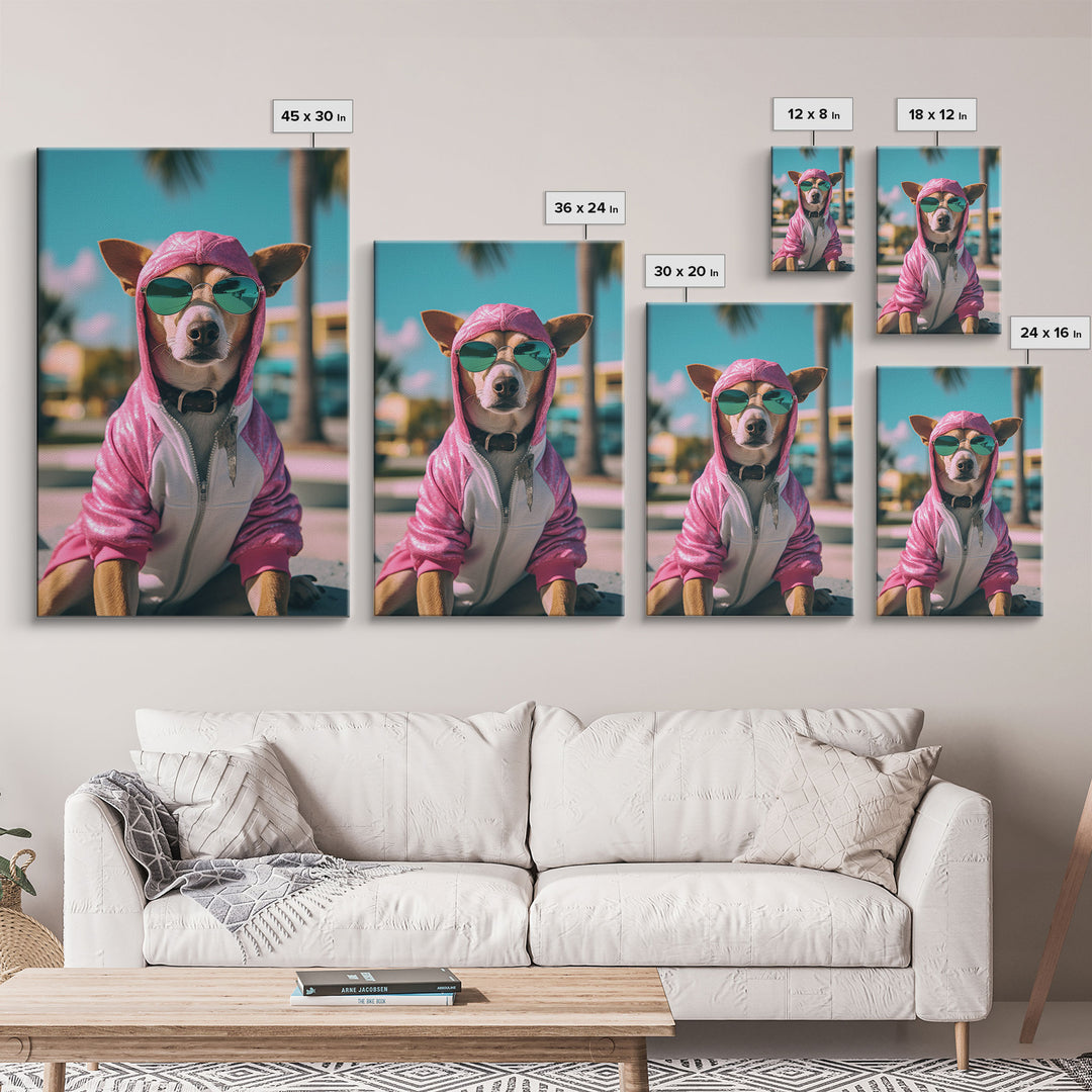 Dog Sunglasses, Pink Hoodie, Chihuahua Wall Print, Dog Wall Art, Funny Wall Art, Framed Wall Art, Framed Canvas, Wall Print, Wall Canvas