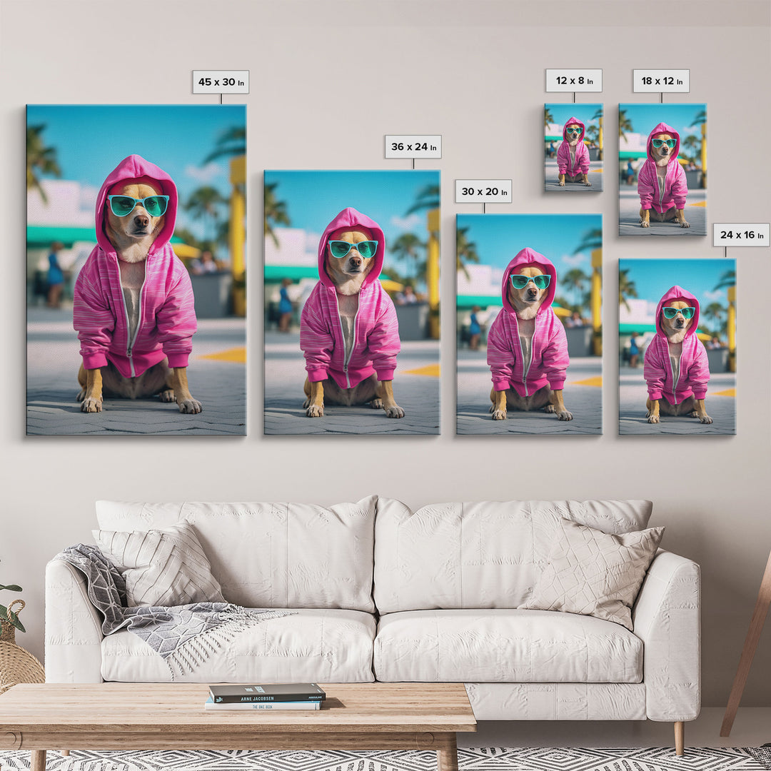 Chihuahua Wall Print, Copy of Dog Sunglasses, Pink Hoodie, Dog Wall Art, Funny Wall Art, Framed Wall Art, Framed Canvas, Wall Print