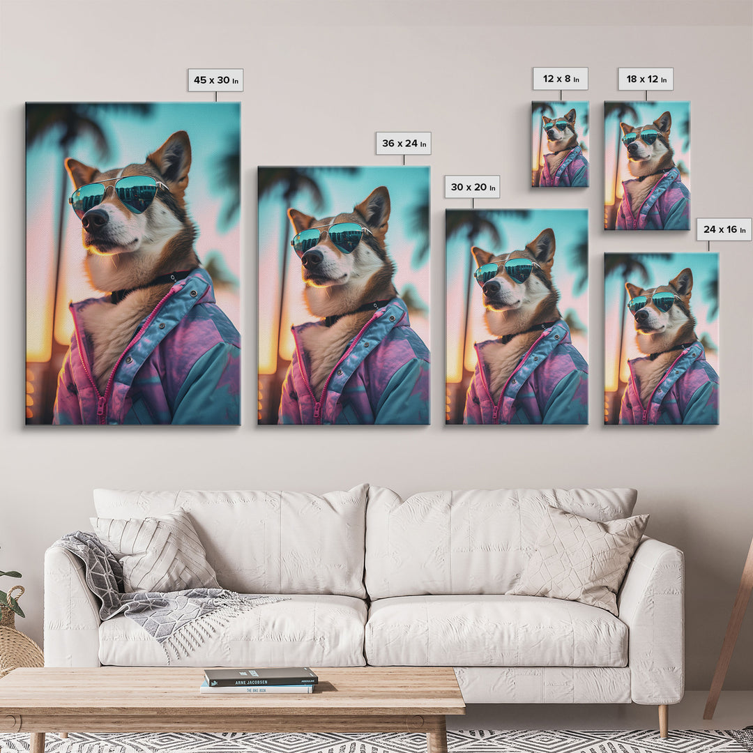 Shiba Inu Wall Print, Dog Art, Dog Sunglasses, Pink Teal Hoodie, Funny Wall Art, Framed Wall Art, Framed Canvas, Wall Print, Wall Canvas