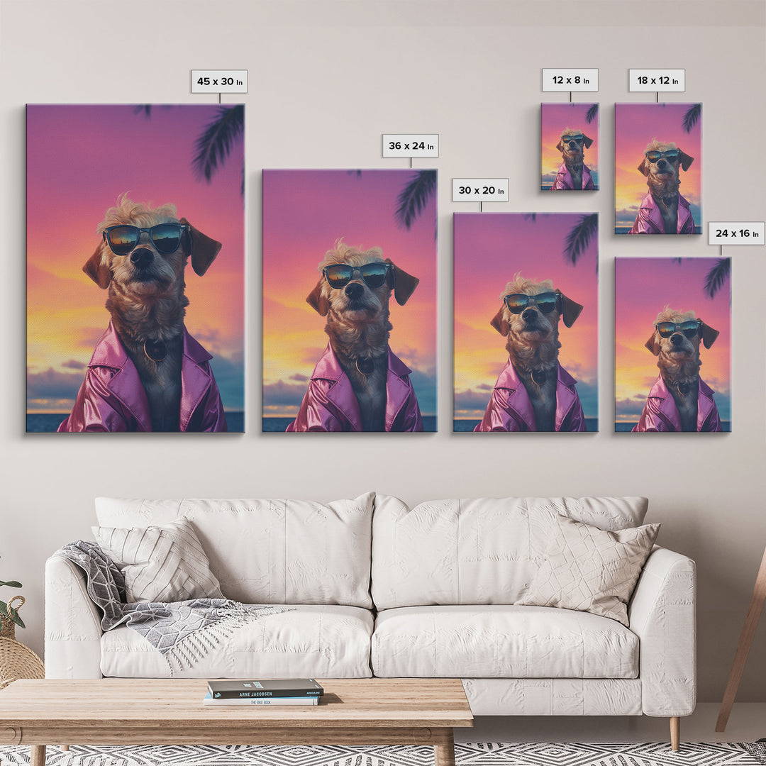 Shi Tzu Wall Print, Dog Wall Art, Dog Sunglasses, Dog In Pink Suit, Funny Art, Framed Wall Art, Framed Canvas, Wall Print, Wall Canvas