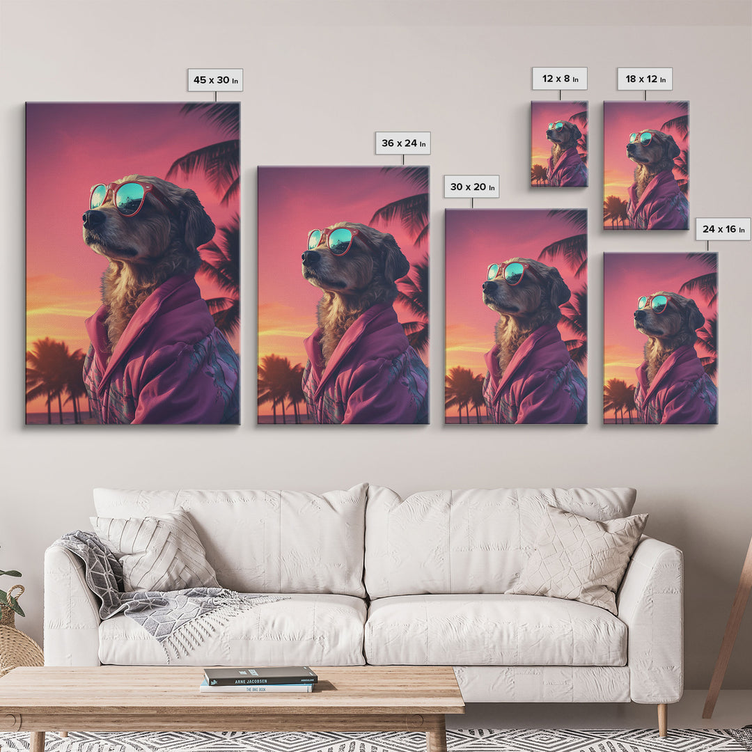 Mutt Wall Print, Dog Wall Art, Dog Sunglasses, Dog In Pink Jacket, Funny Art, Framed Wall Art, Framed Canvas, Wall Print, Wall Canvas