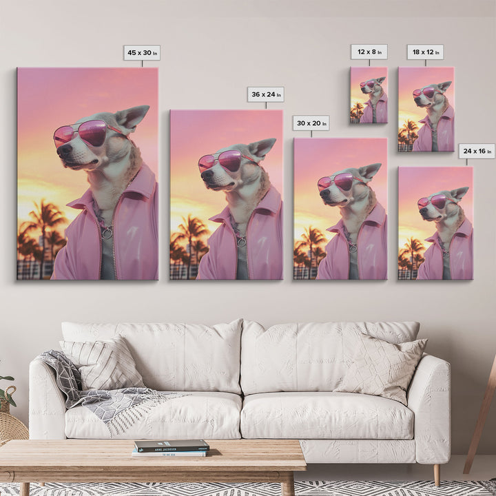 Chihuahua Wall Print, Dog Wall Art, Dog Sunglasses, Dog In Pink Jacket, Funny Art, Framed Wall Art, Framed Canvas, Wall Print, Wall Canvas