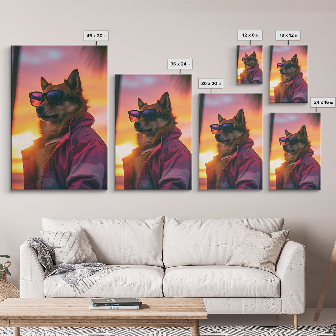 Shiba Inu Wall Print, Dog Wall Art, Dog Sunglasses, Dog In Pink Tracksuit, Funny Art, Framed Wall Art, Framed Canvas, Wall Print